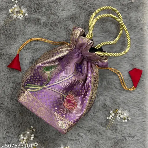 Rare Lavender Shade Banarasi pouch Bag Elegance